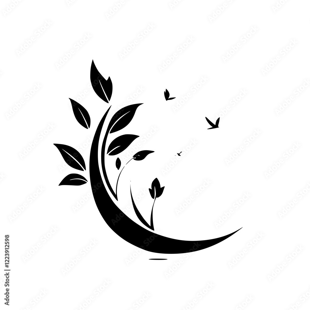 Fototapeta premium Urban Nature: A Minimalist Cityscape with Flourishing Plants and Birds. A symbolic artwork representing the balance of nature and urban life.