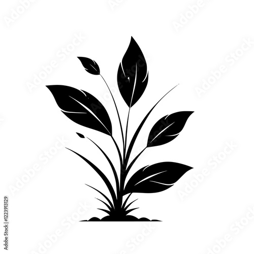 Elegant Black Plant Silhouette: Minimalist Botanical Vector Design. Perfect for nature-themed projects, adding a touch of sophisticated simplicity to your artwork.