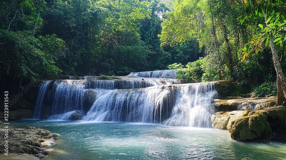 Obraz premium Serene Waterfall in Lush Tropical Paradise