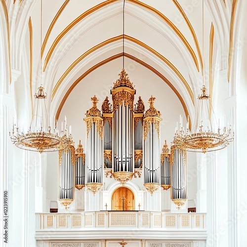 Majestic organ in a beautifully designed church interior.