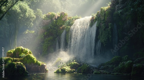 Enchanted Waterfall in Lush Rainforest