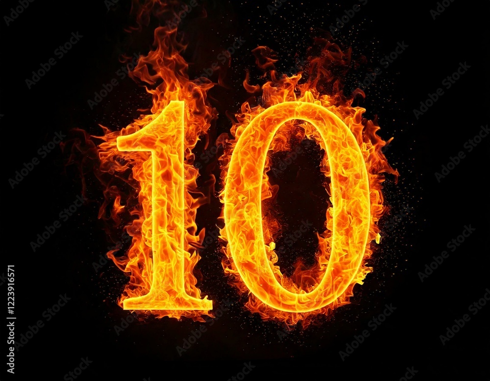 Fire number 10 isolated on black background, 3d Fire number 10 isolated on black background, 3d