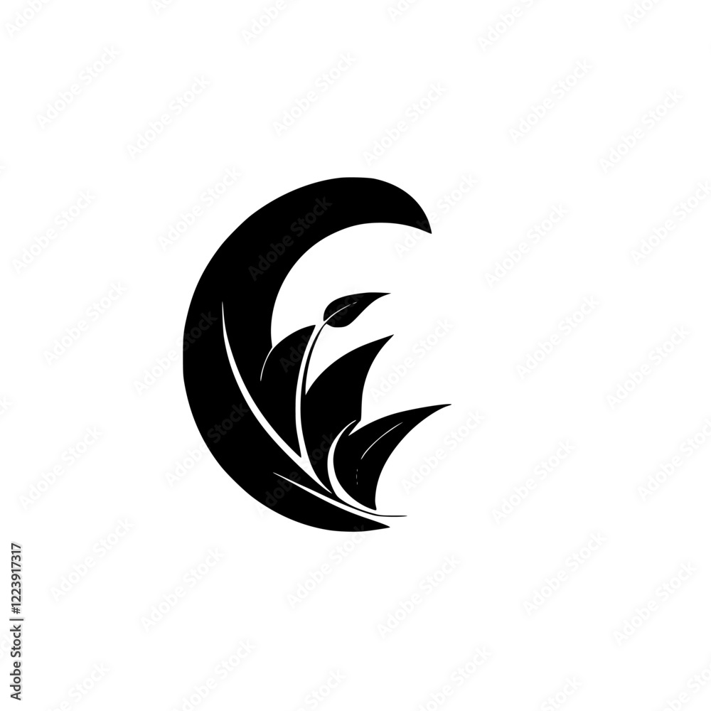 Elegant Black and White Floral Design: Minimalist Botanical Logo, Nature-Inspired Symbol, Simple Plant Illustration