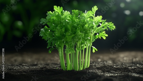 Vegetable celery replant after cutting for cooking in soil