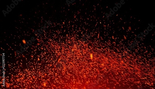 Fire sparks flying like particles on black background. Abstract