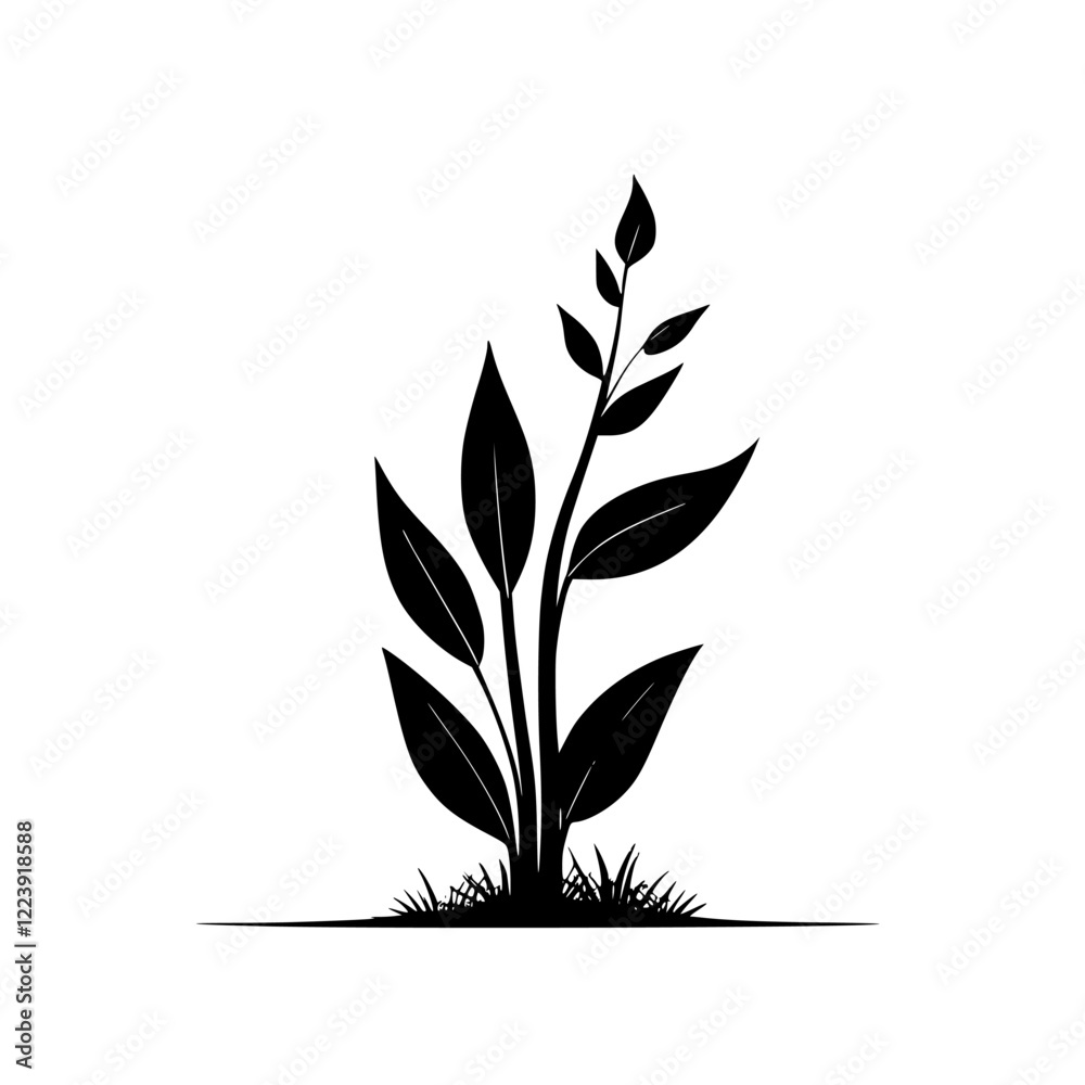 Fototapeta premium Elegant Black Plant Silhouette: Minimalist Botanical Vector Graphic