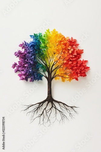 A symbolic rainbow tree rooted in diversity and unity.