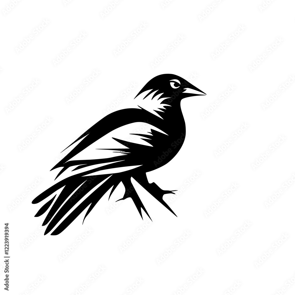 Fototapeta premium Majestic Crow Silhouette: A Stunning Black and White Bird Illustration