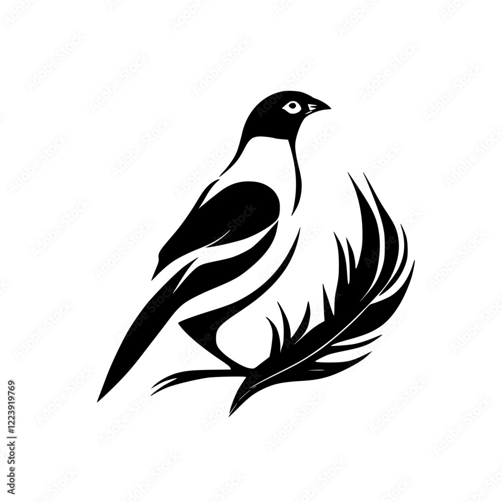 Obraz premium Elegant Bird Silhouette with Feather: A Minimalist Vector Graphic Design