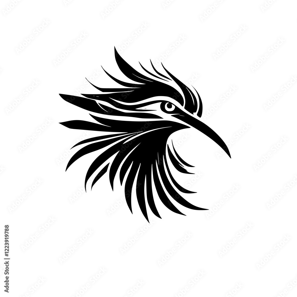 Fototapeta premium Elegant Bird: Abstract Black and White Avian Illustration. Perfect for nature lovers and design enthusiasts. A stylized bird design, ideal for logos, prints, and more.