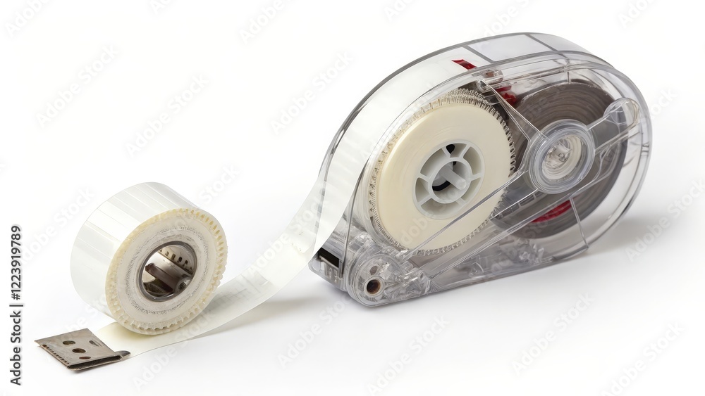 Naklejka premium Transparent Tape Dispenser with Roll and Strip