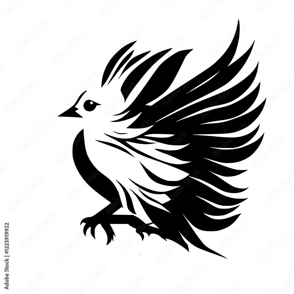 Fototapeta premium Abstract Bird with Wings: Black and White Vector Graphic Design. Perfect for logo, symbol, or artistic illustration.