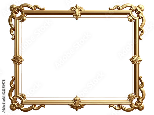 Golden Ornate Frame on Transparent Background
