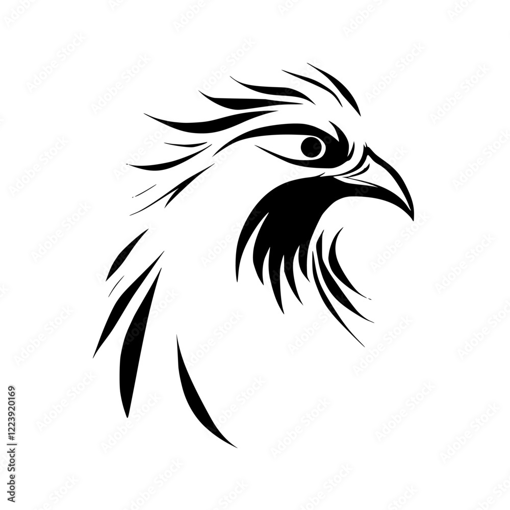Fototapeta premium Majestic Eagle Head: Black and White Bird Illustration, Wildlife, Nature, Minimalist Graphic Design