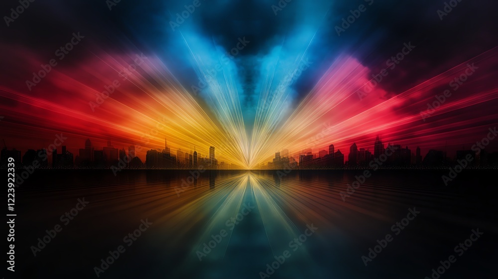 Artistic firework display above a serene skyline, each burst creating symmetrical patterns of light in vivid colors Artistic firework display above a serene skyline, each burst creating symmetrical patterns of light in vivid colors