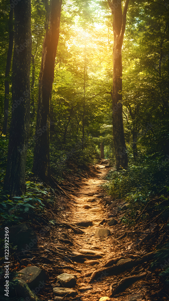 Fototapeta premium Perseverance Through Nature's Obstacles: Overcoming Challenges on a Winding Forest Path