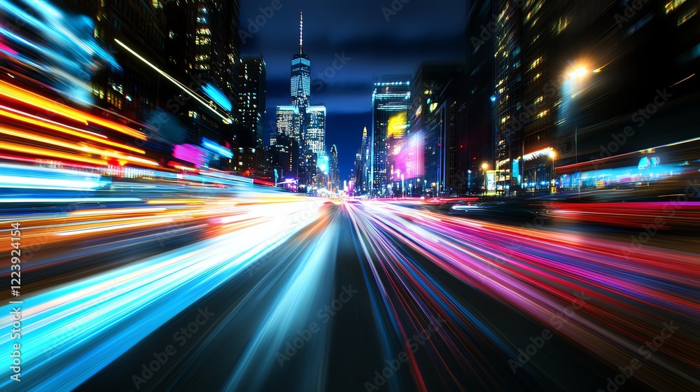 Fototapeta premium Fireworks cascading in vivid trails above an iconic skyline, the interplay of light and architecture creating a magical scene