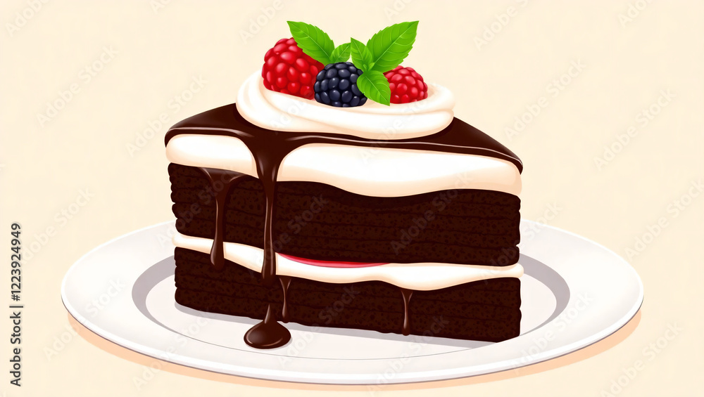 pieces of chocolate cake with fruit topping and whipped cream pieces of chocolate cake with fruit topping and whipped cream