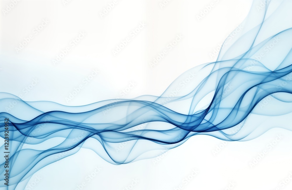 Obraz premium Abstract aerial view of blue wispy vapors water vapor flowing on white surface. Dynamic display of ethereal movement, delicate structure. Dancing vapors evoke sense of transience, natural phenomena