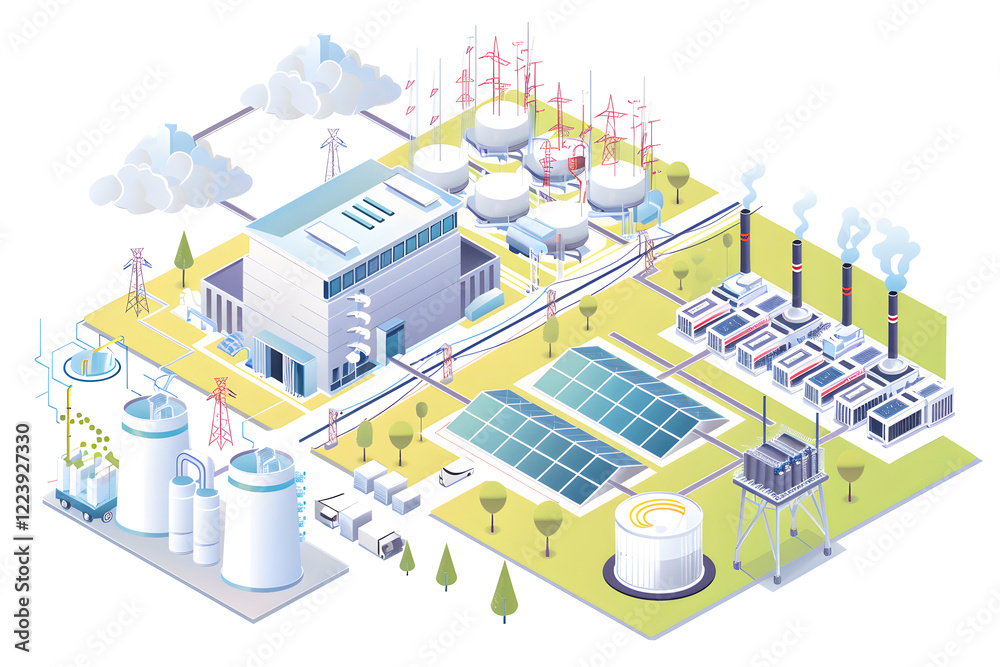 custom made wallpaper toronto digitalA modern energy facility featuring solar, wind, and gas power sources.