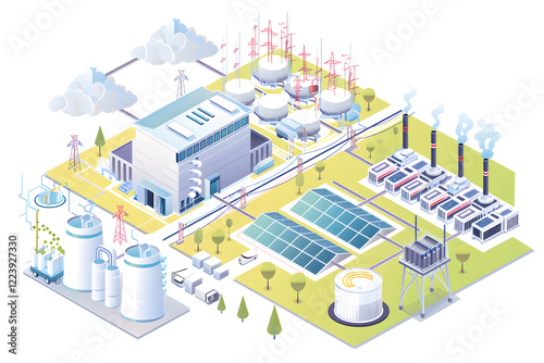 Wallpaper Mural A modern energy facility featuring solar, wind, and gas power sources. Torontodigital.ca