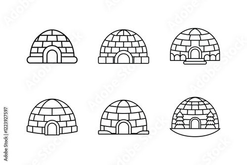 igloo village line art vector illustration