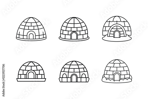 igloo village icon line art vector illustration