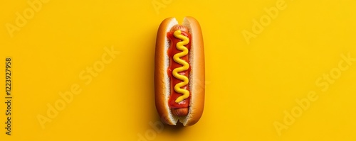 Delicious Hot Dog with Mustard on a Bright Yellow Background