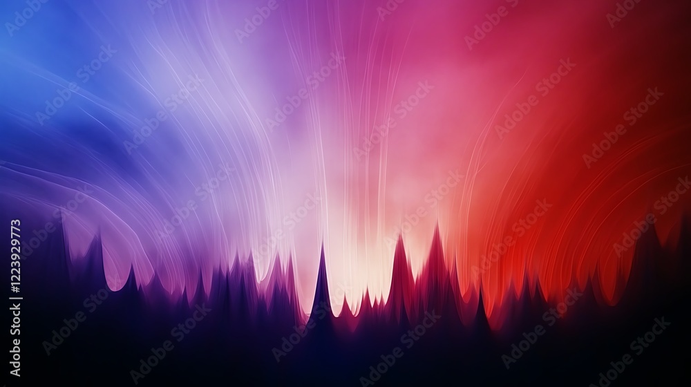 Fototapeta premium Skyline with cascading firework trails, rich reds and purples bursting in rhythmic patterns above towering structures