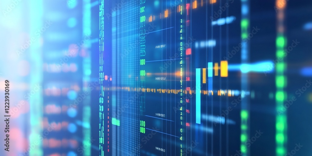 Colorful financial data showing increasing profits on computer screen with blurred background Colorful financial data showing increasing profits on computer screen with blurred background
