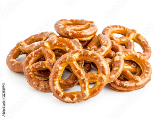 Pile of mini pretzels isolated on white background. photo