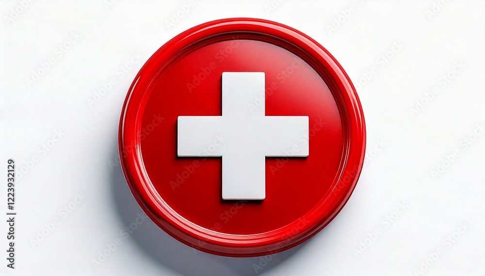 Medical sign. White cross on a red button isolated on white Medical sign. White cross on a red button isolated on white