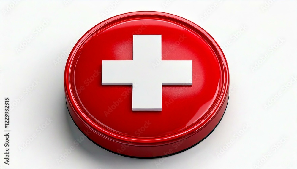 Medical sign. White cross on a red button isolated on white Medical sign. White cross on a red button isolated on white