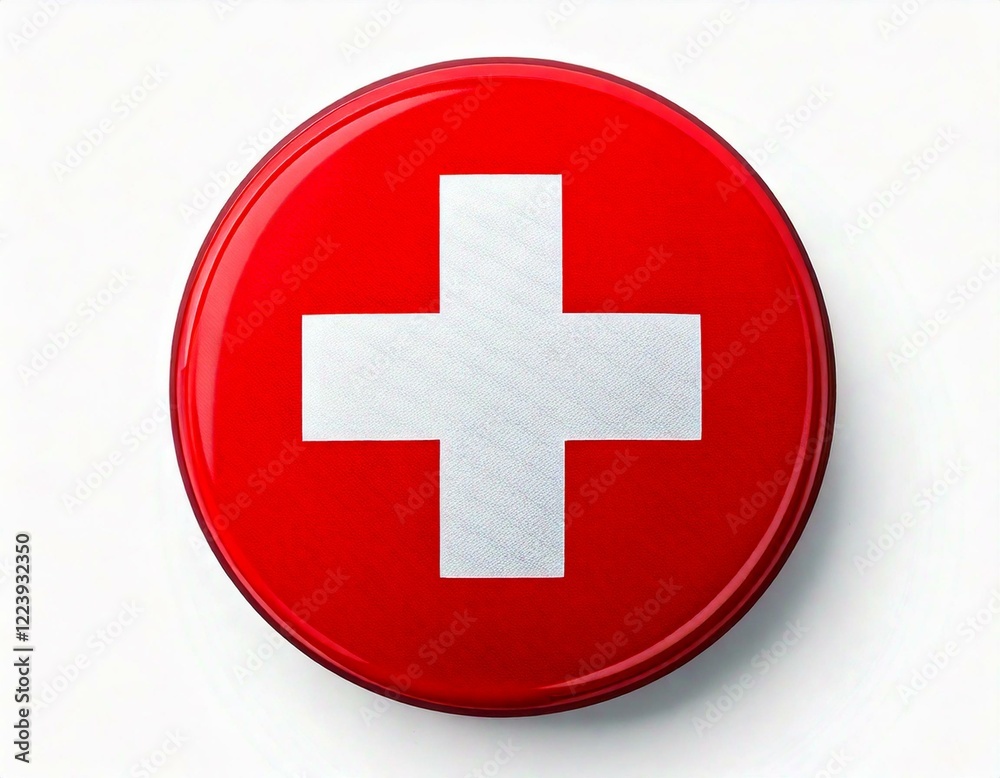 Medical sign. White cross on a red button isolated on white Medical sign. White cross on a red button isolated on white