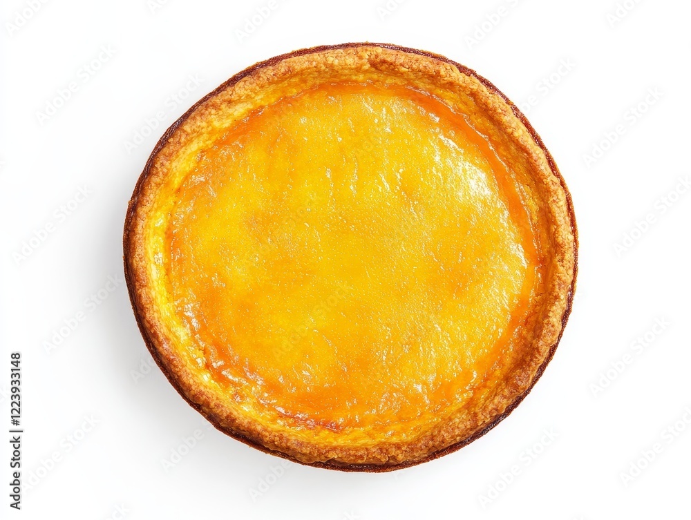 Golden egg custard tart, top view, isolated on white. Golden egg custard tart, top view, isolated on white.