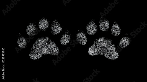 Chalk paw prints, dark background, animal tracks, nature design photo