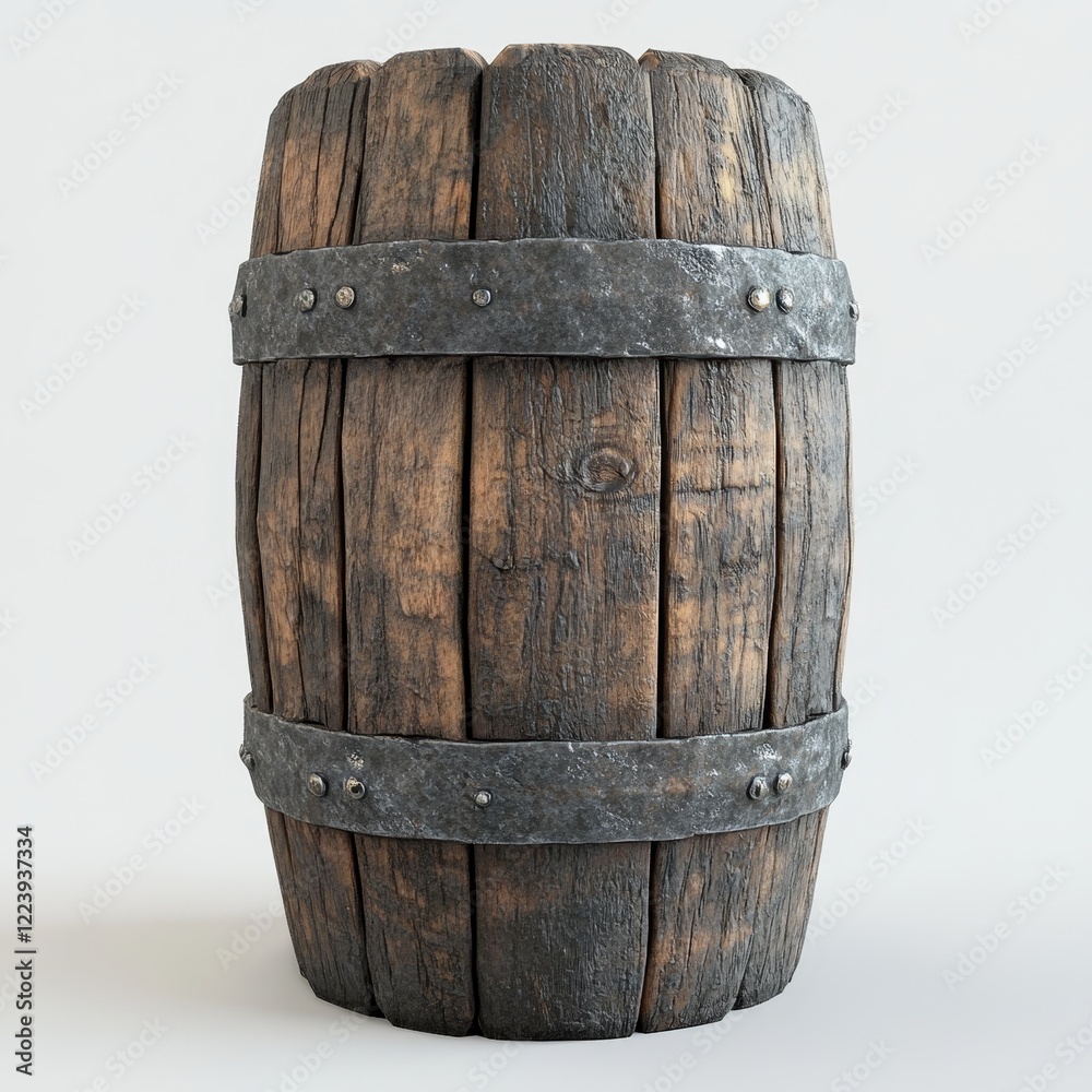 Fototapeta premium Old wooden barrel with metal bands.