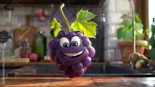3d cartoon style cute grapes with a happy face