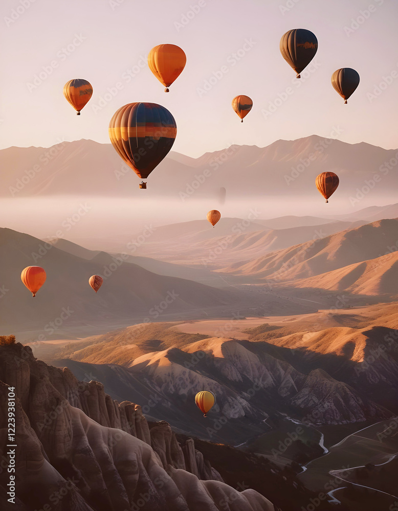 Naklejka premium hot air balloon at sunset in the sky