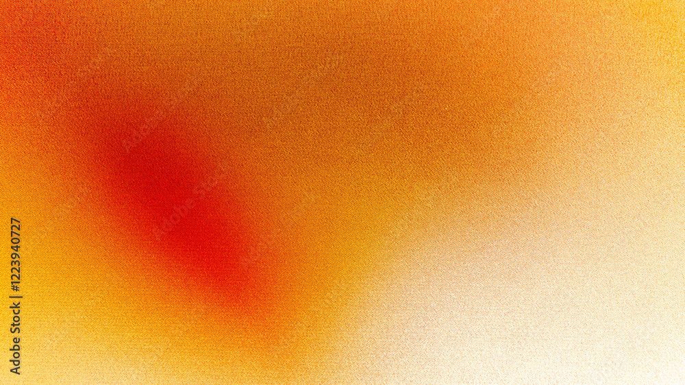Bright fire red orange carrot coral yellow gold beige white abstract background. Color gradient ombre. Spot line. Rough grain noise. Light glow vivid hot. Design.