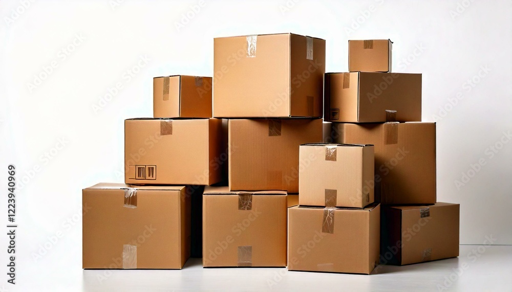 Fototapeta premium stacked cardboard boxes on a plain isolated, symbolizing logistics