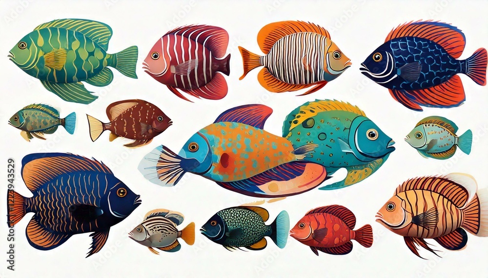 Fototapeta premium Tropical fish collection on white background 