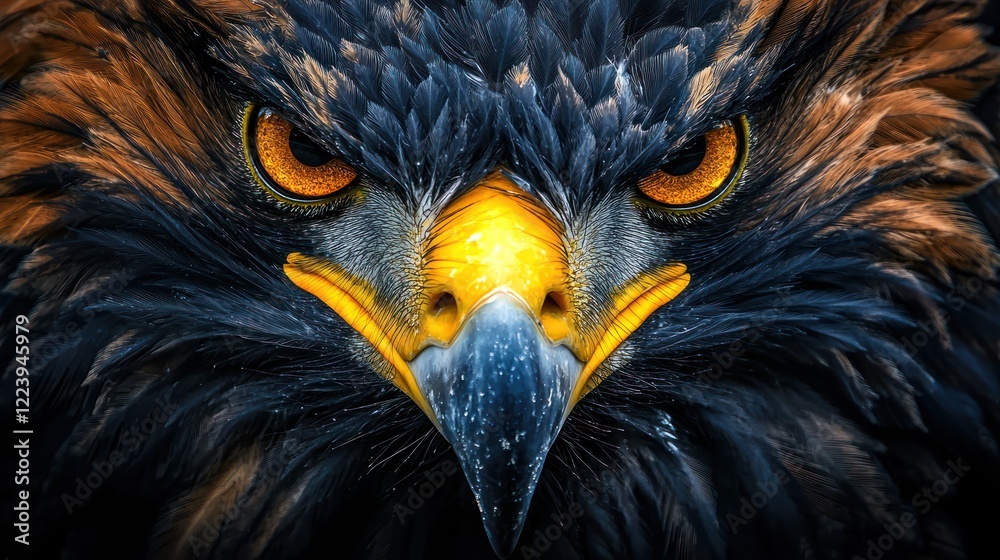 Close-up of a golden eagle's sharp eyes and detailed feathers in the wild