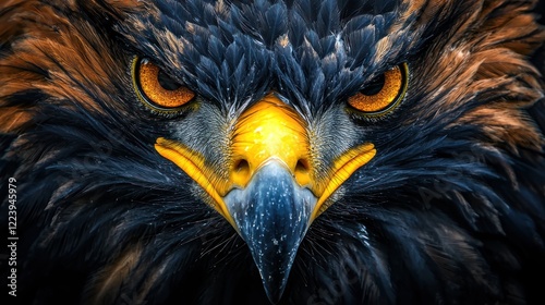 Obraz na płótnie Close-up of a golden eagle's sharp eyes and detailed feathers in the wild w salonie