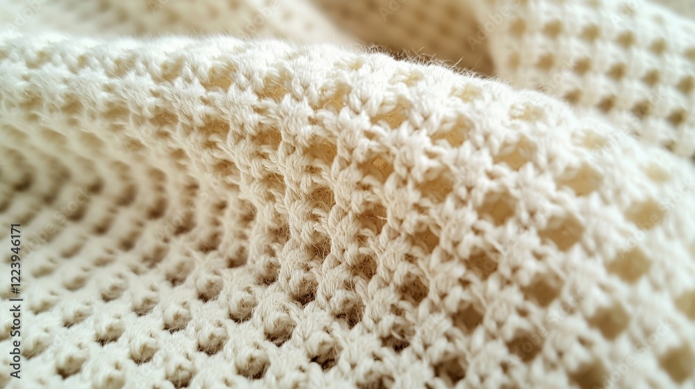 Textured close-up of woven fabric showing intricate patterns and soft fibers in natural beige tones Textured close-up of woven fabric showing intricate patterns and soft fibers in natural beige tones