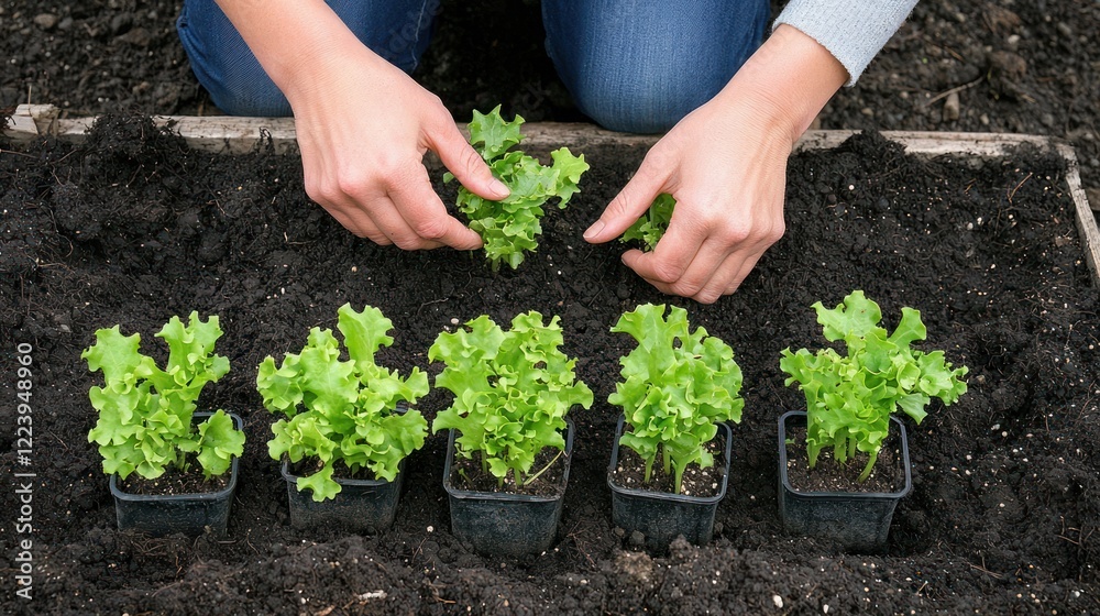 Hands gently planting seeds in the rich soil of a garden bed