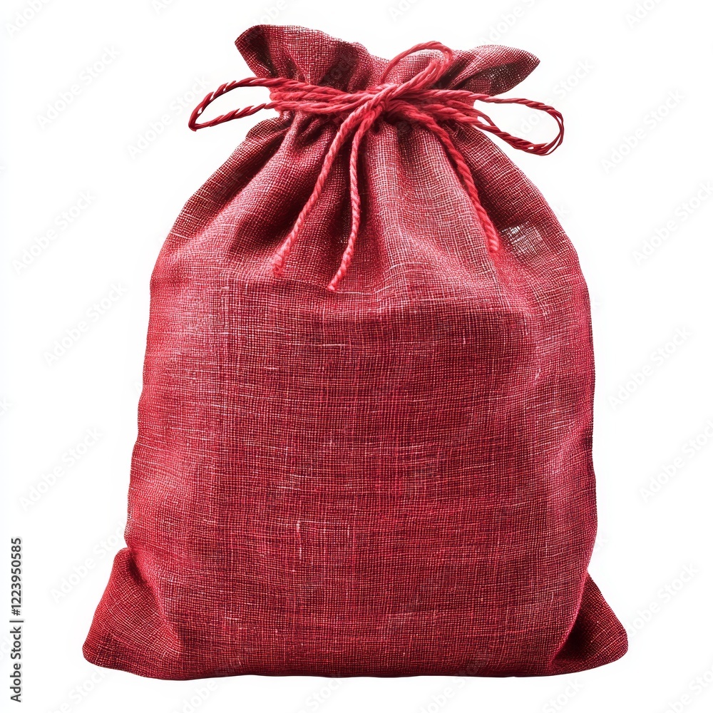 Red burlap sack tied with twine, isolated on white. (3) Red burlap sack tied with twine, isolated on white. (3)