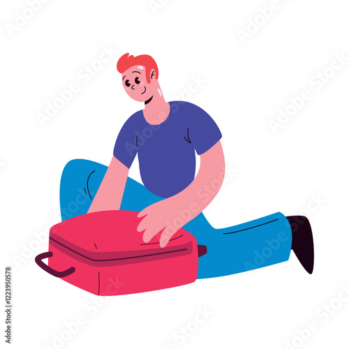 Man closing suitcase while packing for travel