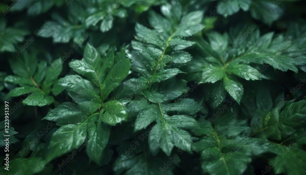 closeup wet green leaves texture and dark tone closeup wet green leaves texture and dark tone
