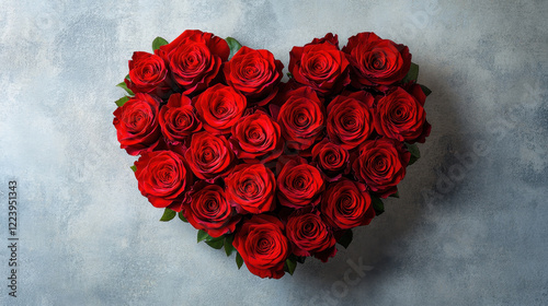 heart shape made of vibrant red roses symbolizes love and affection, perfect for romantic occasions. arrangement showcases beauty of nature and heartfelt emotions
